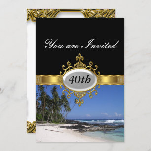 Beach and Black  Birthday Party Glamour Invitation