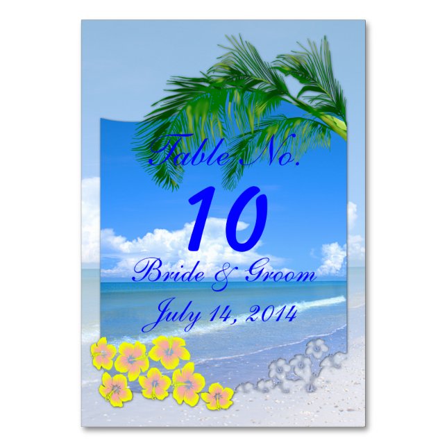 Beach And Blue Skies Wedding Table Card (Front)