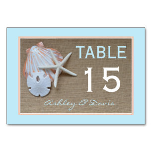 Beach and Burlap Wedding Table Numbers Cards