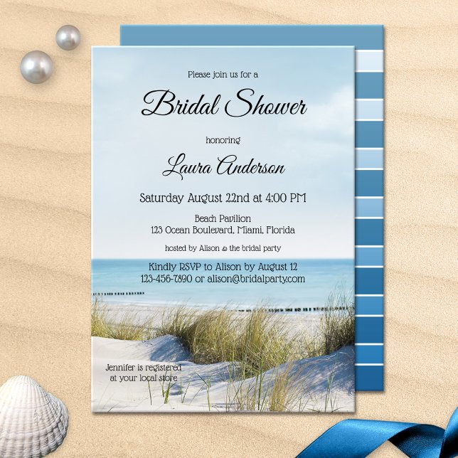 Beach and Dunes Bridal Shower Invitation (A modern bridal shower invitation featuring an image of dunes overlooking a beach)
