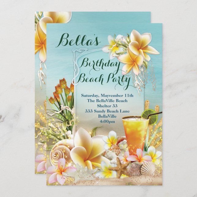 Beach and Luau Party Invitations (Front/Back)