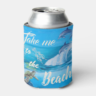 Beach and Marine Life Painting Can Cooler