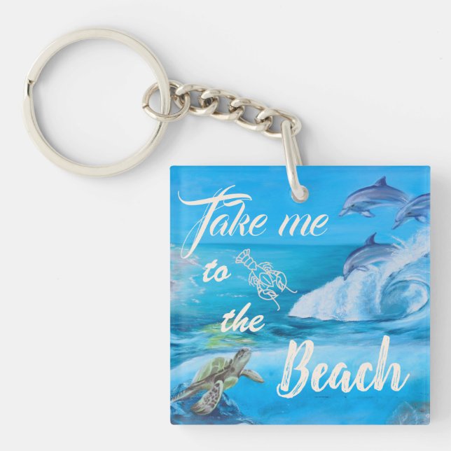 Beach and Marine Life Painting Key Ring (Front)