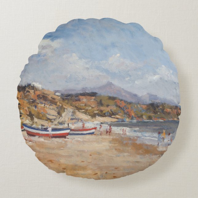 Beach and Mountains Nerja 2001 Round Cushion (Front)