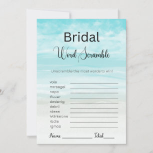 Beach and Ocean Bridal Blue Word Scramble Game Invitation