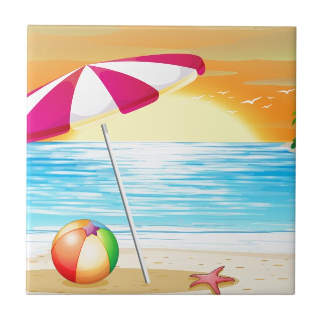Beach and ocean ceramic tile (Front)
