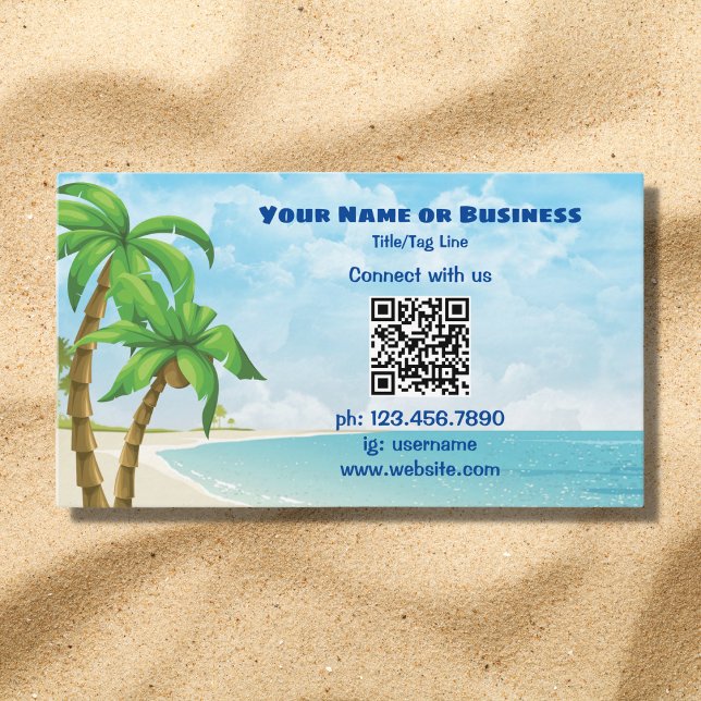 Beach and Palm Trees | QR Code Tropical  Business Card (Creator Uploaded)