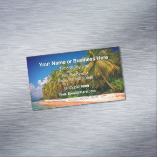 Beach and Palm Trees Tropical Magnetic Business Card