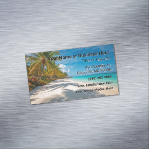 Beach and Palm Trees Tropical Magnetic Business Card