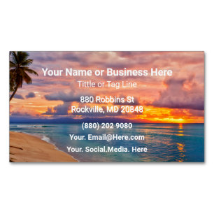 Beach and Palm Trees Tropical Magnetic Business Card