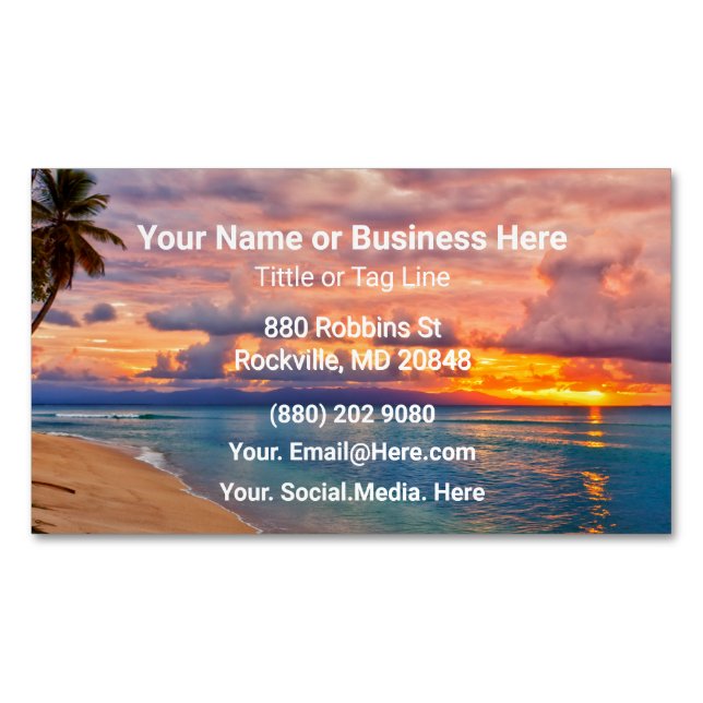 Beach and Palm Trees Tropical Magnetic Business Card (Front)