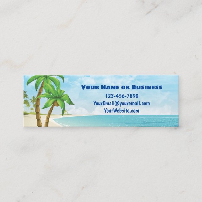 Beach and Palm Trees Tropical Mini Business Card (Front)