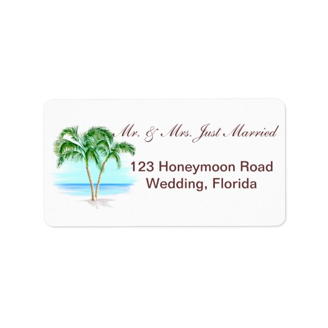 Beach And Palm Trees Wedding Label (Front)