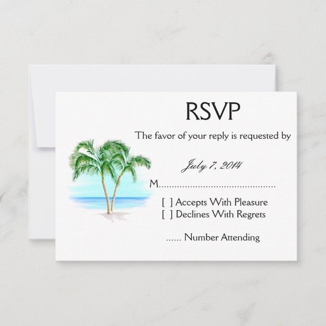 Beach And Palm Trees Wedding RSVP Card (Front)