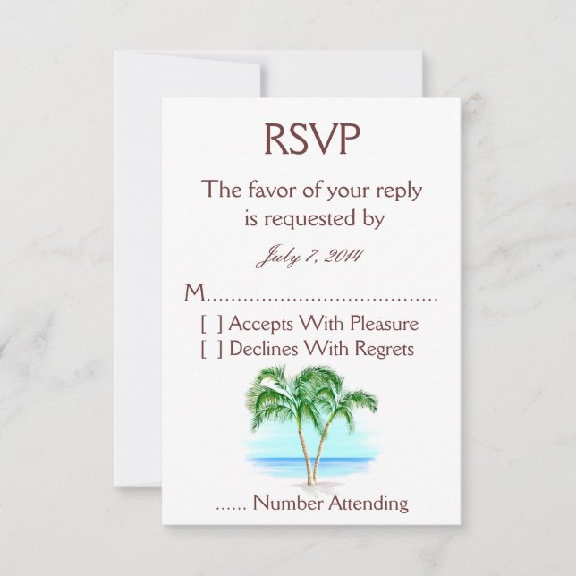 Beach And Palm Trees Wedding RSVP Card (Front)