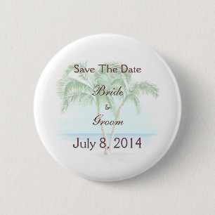 Beach And Palm Trees Wedding Save The Date 6 Cm Round Badge