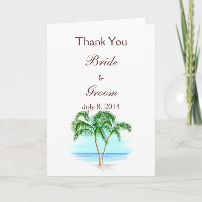 Beach And Palm Trees Wedding Thank You Card (Front)