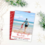 Beach And Sand Christmas Holiday Card<br><div class="desc">Whether it’s a photo from Christmas at the beach or your favourite photo from your summer vacation, this “Dashing Through the Sand” card is a fun way to wish friends and family a Merry Christmas! The back of the card features a red and white "Merry Christmas" pattern. Easily customise this...</div>