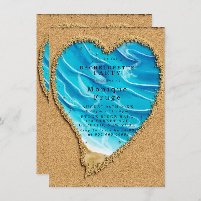 Beach and Sand Heart Bachelorette Party Invites (Front/Back)