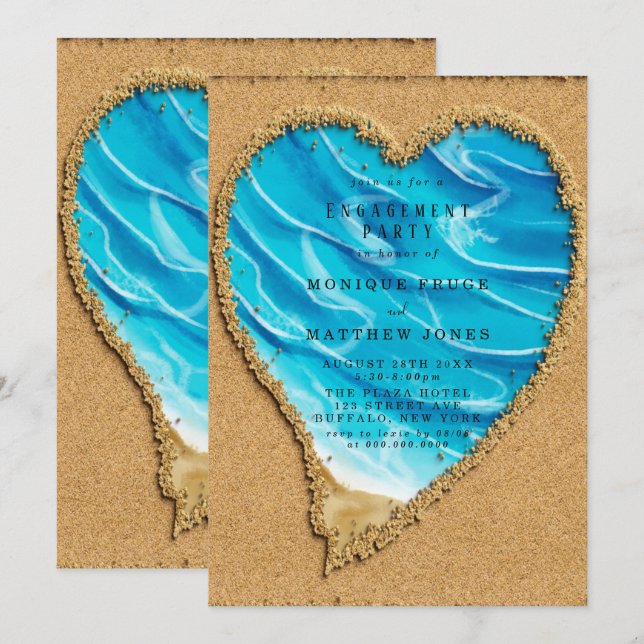 Beach and Sand Heart Engagement Party Invitation (Front/Back)