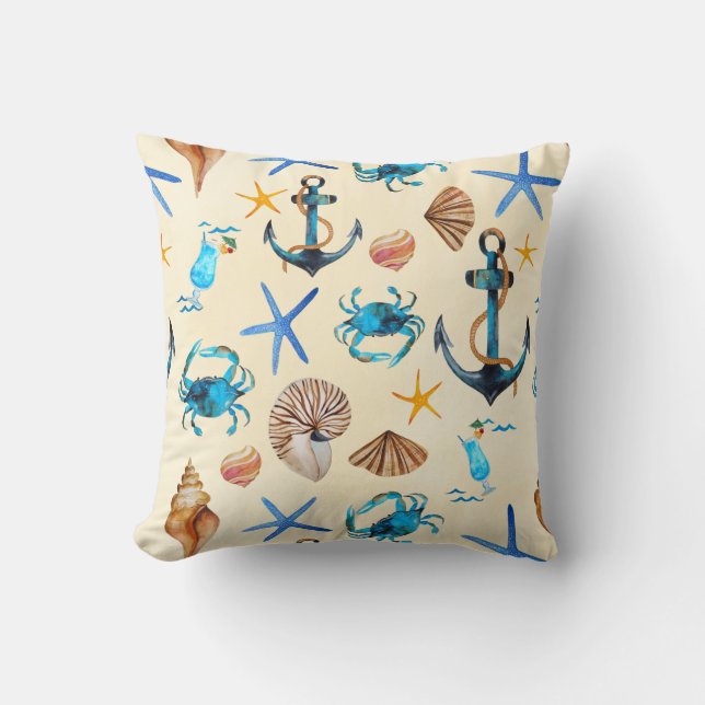 Beach And Sea Life Themed Pattern Cushion (Front)
