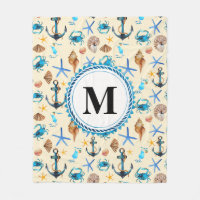 Beach And Sea Life Themed Pattern Monogram