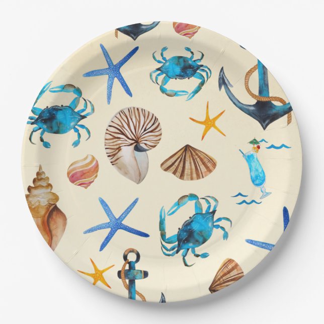 Beach And Sea Life Themed Pattern Paper Plate (Front)