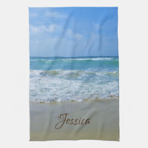 Beach and Sea Personalised Name Tea Towel