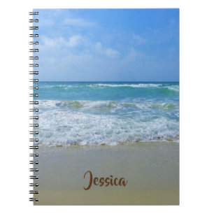 Beach and Sea with Waves Personalised Name Notebook