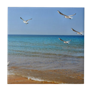 Beach and Seagulls Ceramic Tile