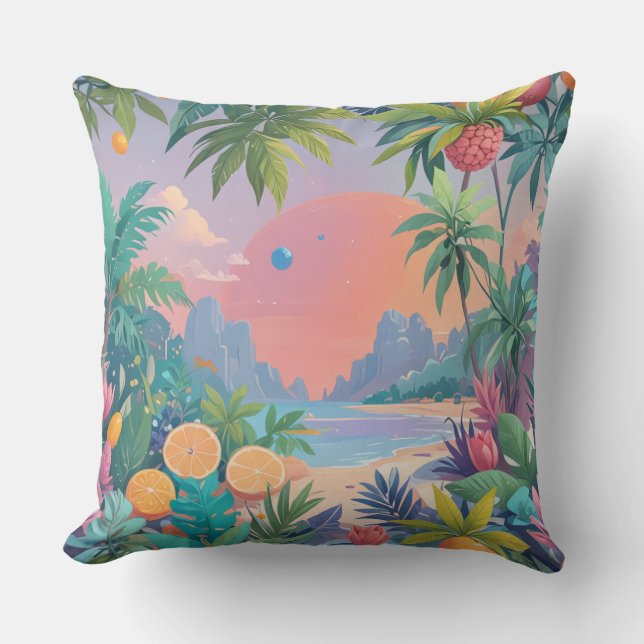 Beach and tropical fruit design pillow (Front)