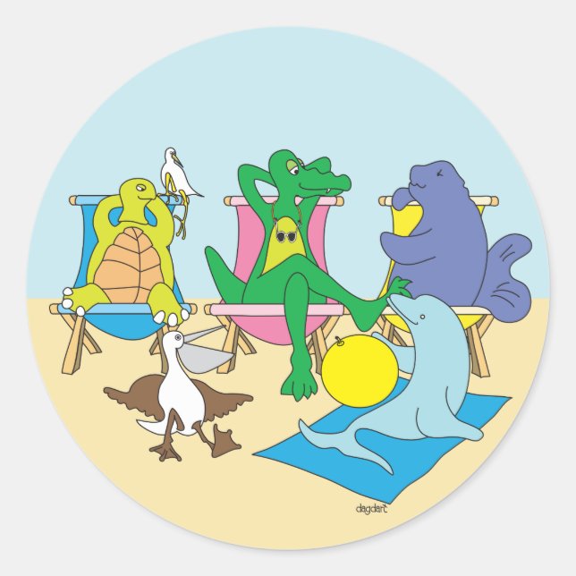 Beach Animals Classic Round Sticker (Front)