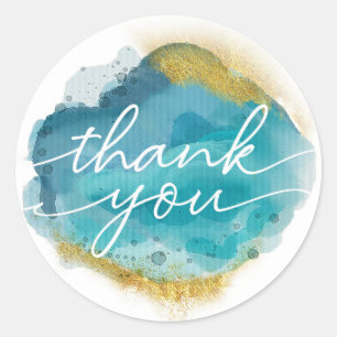 Beach Aqua and gold Thank you stickers