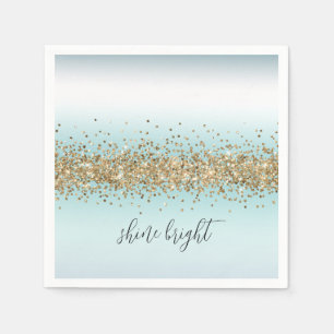 Beach Aqua Blue Ombre Gold Glitzy Sparkle  Napkin