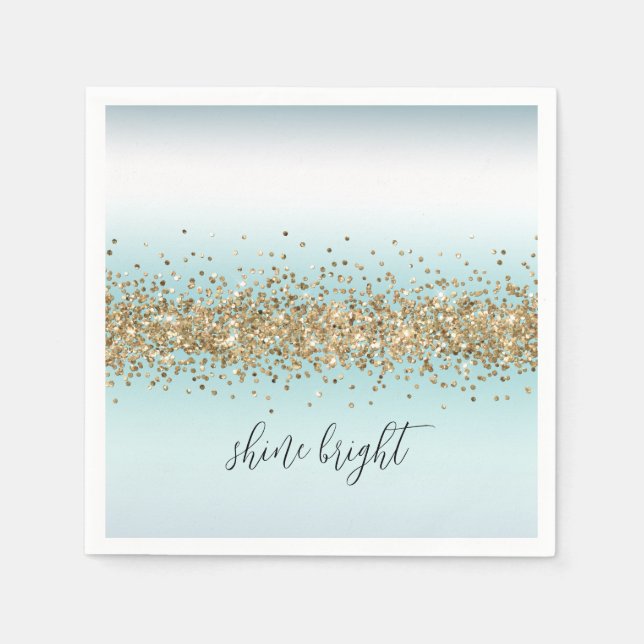 Beach Aqua Blue Ombre Gold Glitzy Sparkle  Napkin (Front)