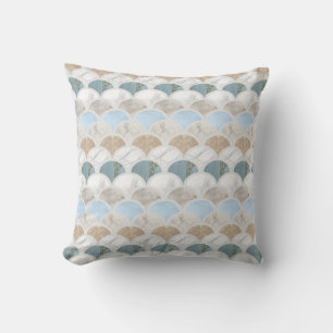 beach aqua blue white marble pastel mermaid scales cushion