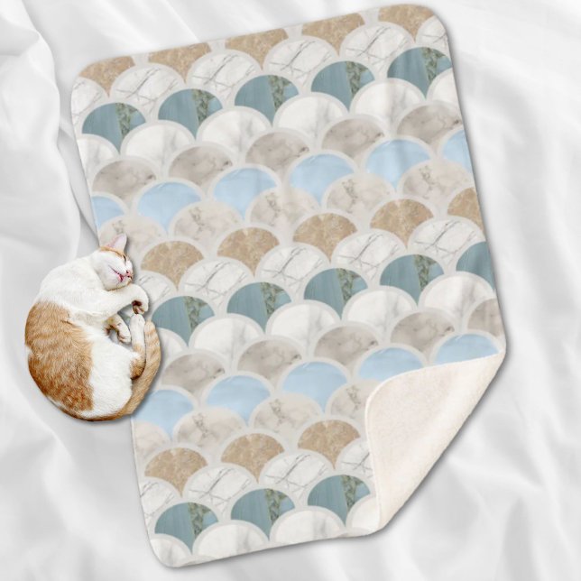 beach aqua blue white marble pastel mermaid scales sherpa blanket (beach aqua blue white marble pastel mermaid scales sherpa blanket)