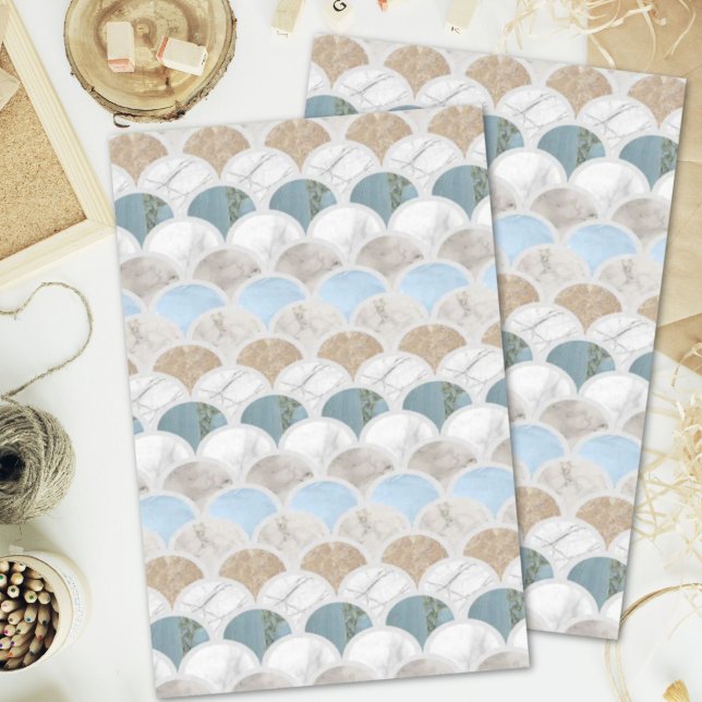 beach aqua blue white marble pastel mermaid scales tissue paper (beach aqua blue white marble pastel mermaid scales tissue paper)