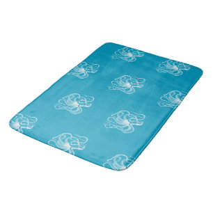 Beach Aqua Blue White Ocean Octopus Bath Mat
