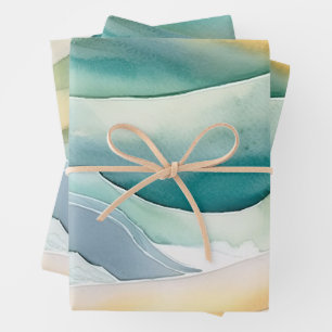 Beach Aqua Green Ocean Cream Sand Wedding Wrapping Paper Sheet