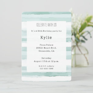 Beach Aqua Mint Stripes Birthday   Invitation