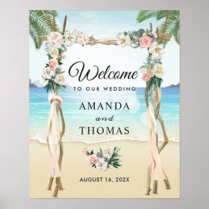 Beach Arbor Floral Tropical Wedding Arch Sign