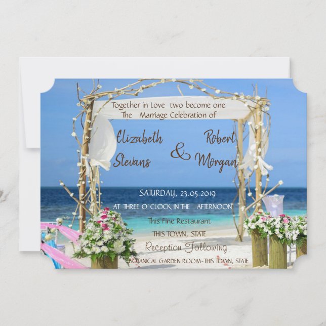 Beach Arbor Floral  Wedding  Invitation (Front)