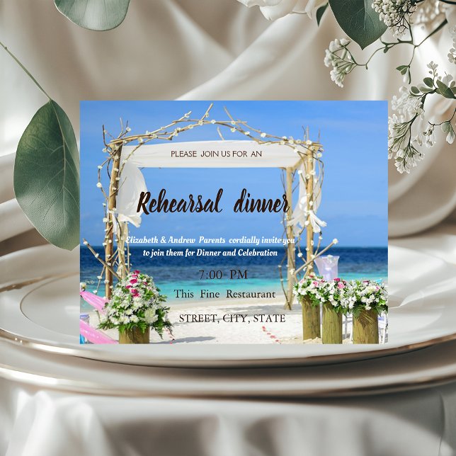 Beach Arbor Floral Wedding  Rehearsal Dinner Invitation (Creator Uploaded)