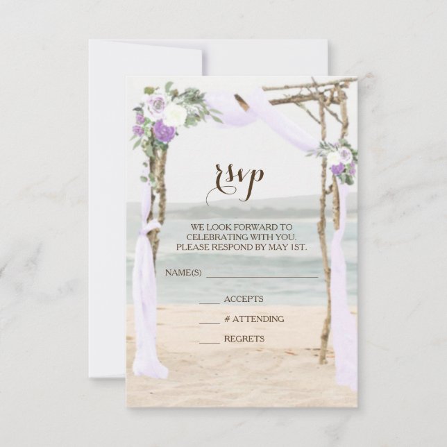 Beach Arbor Lavender Wedding RSVP Card (Front)