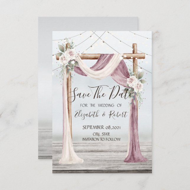 Beach Arbor String Lights Save The Date (Front/Back)