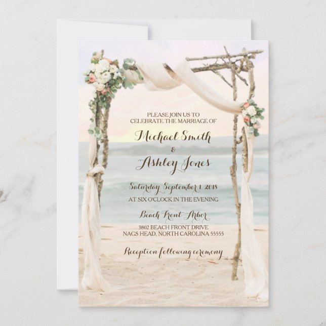 Beach Arbor Sunset Wedding Invitation (Front)