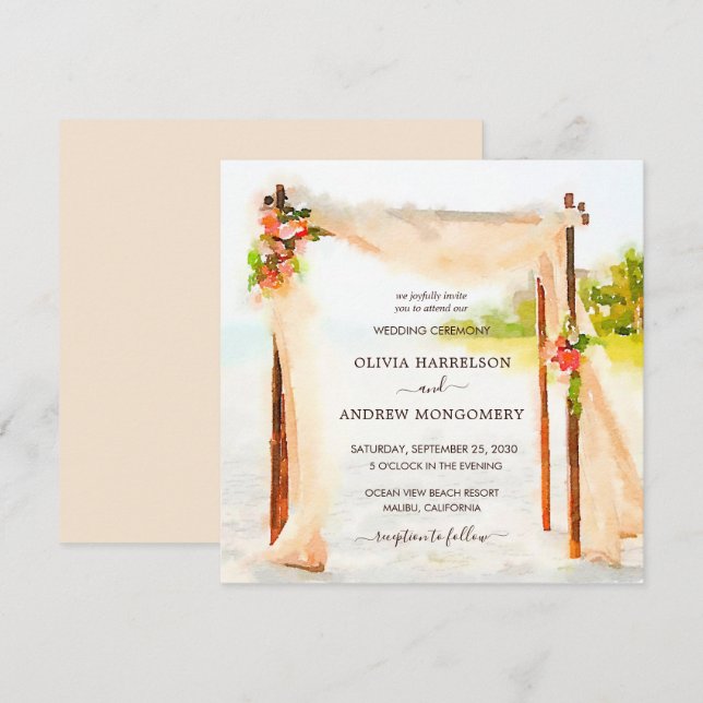Beach Arbor Watercolor Invitation (Front/Back)