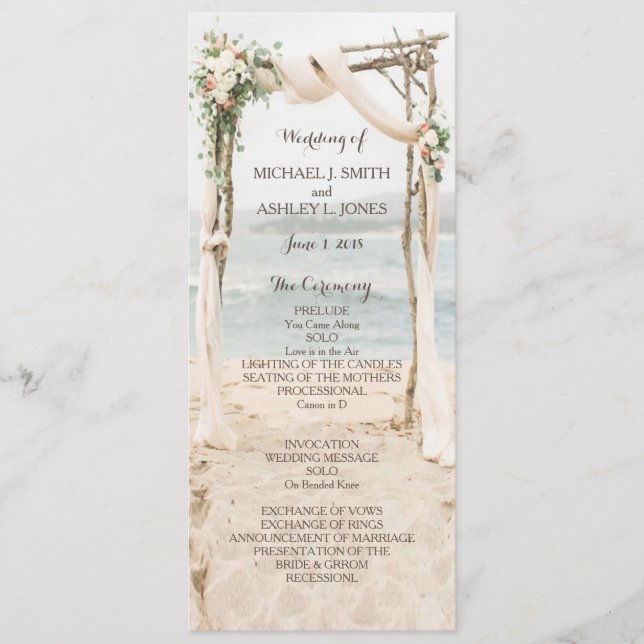 Beach Arbor Wedding Program (Front)