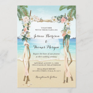 Beach Arbor Wood Arch Floral Tropical Wedding Invitation